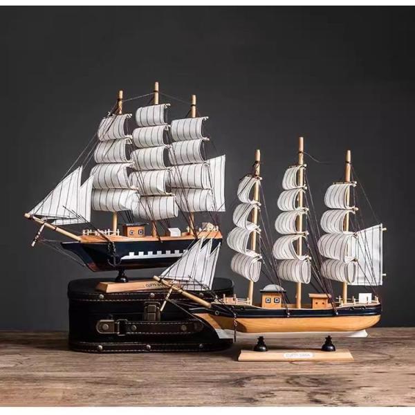 置物 帆船 32cm ストライプ柄の帆布 マリン風 海賊船の模型 帆船模型 船 模型 木製 開運 幸...