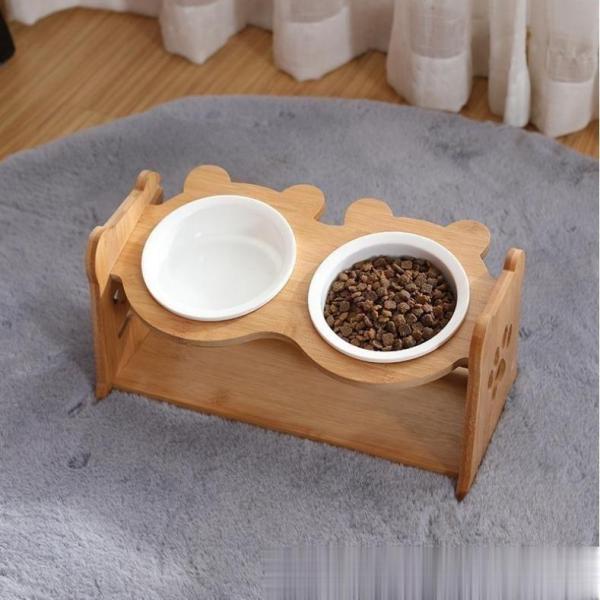 猫用食器犬(小中型犬)フードボール1個2個ボウル餌皿エサ皿陶器茶碗木製棚スタンド食べやすい１５°傾斜...