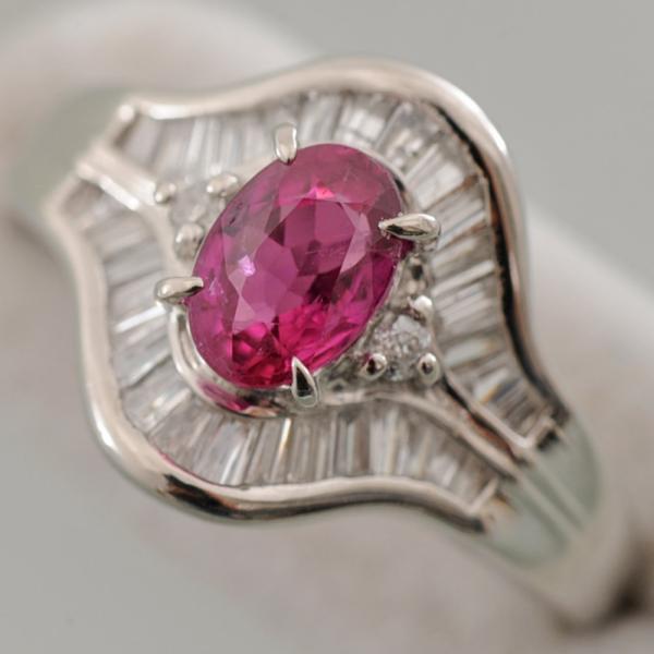 【H47】 Pt900 プラチナ 天然ルビー 0.74ct 天然ダイヤモンド 0.43ct リング ...