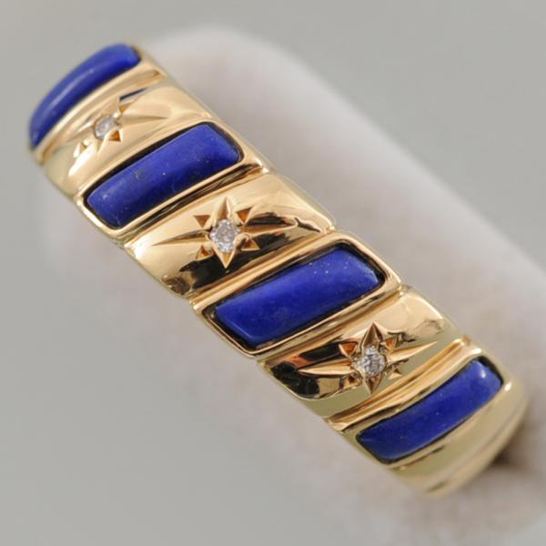 【H80】 K18 イエローゴールド 天然 ラズライト ラピスラズリ メレダイヤ デザイン リング ...