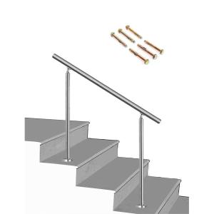304ステンレス鋼の階段の手すり、手すりのサポートバーの完全なキット 屋内または屋外での使用手摺 、100/120/140cm、シルバー、簡単な取り付け，2支柱