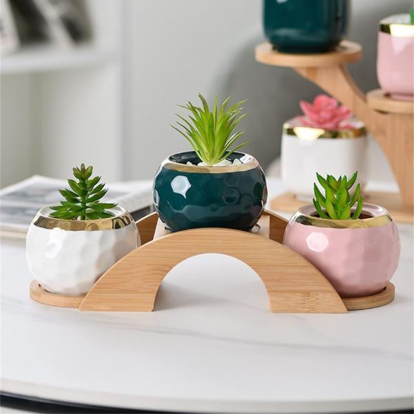 デスクトップ フラワースタンド 木製多肉植物 スタンド 小さい花台 室内 鉢植えフラワースタンドフラ...