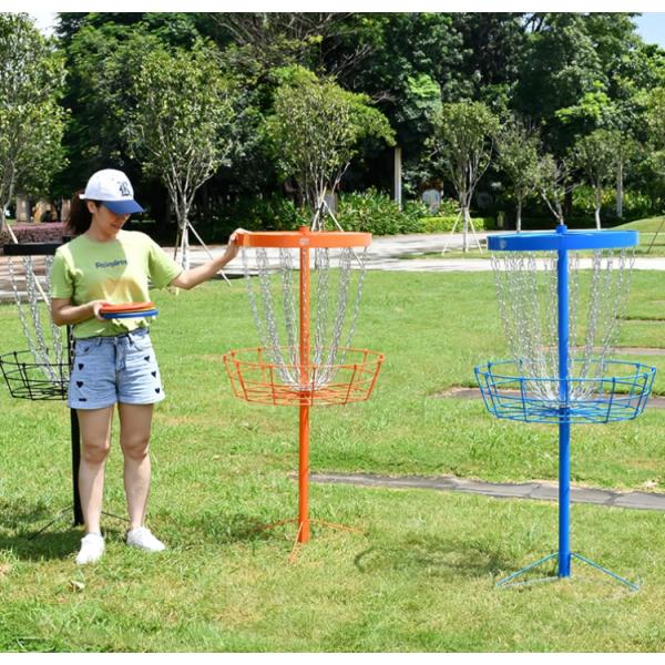 ディスクゴルフバスケット、12チェーンポータブルメタルゴルフゴールフリスビーゴルフバスケットスタンド...