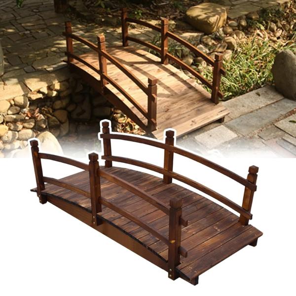 ガーデンブリッジ 素朴なガーデンブリッジ アーク無垢材ガーデンブリッジ サイドレール付きの屋外池橋歩...