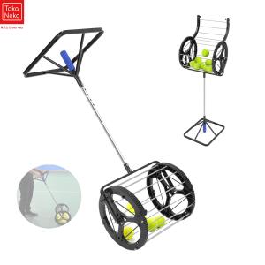 テニスボールカゴ 集球器 80個収納可能 ボール拾いカゴ ボール回収器 テニス対応 練習用 高さ調節可能なテニスボールピッカーアッパー ボールピックアップ