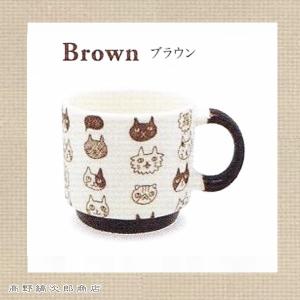 猫マグカップ ねこだまり マグ BR ブラウン 茶 CAT コーヒーカップ F｜takano-coffee