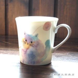 ネコ雑貨 食器 モコ猫マグカップ 青紫猫おすまし ラベンダー CAT キャット 食器  F｜takano-coffee
