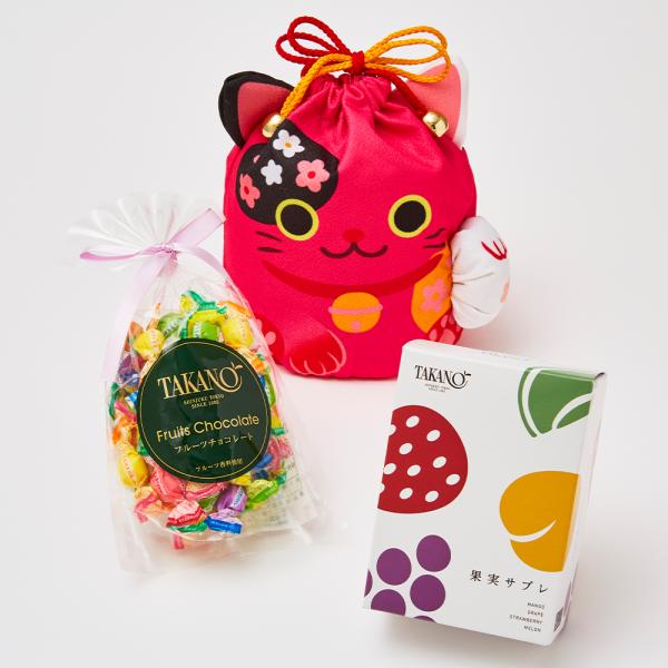 プチギフト お祝い 手土産 【公式】 新宿高野 招き猫巾着袋E ピンク