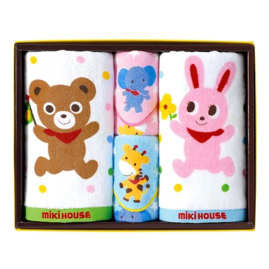 MIKIHOUSE ミキハウスアニマル フェイス２Ｐ＆ミニタオル２Ｐセットギフト 出産内祝い 出産お...