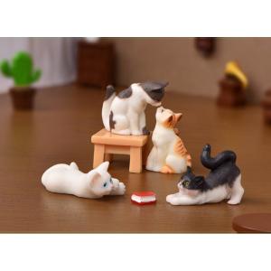 じゃれ合う猫 6体 机 椅子 本セット ねこ 猫 動物フィギュア テラリウム フィギュア 苔テラリウム おしゃれ 箱庭 苔盆栽 苔 スノードーム 小物
