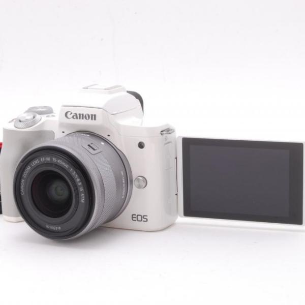 キヤノン Canon EOS kiss M 15-45mm レンズキット ホワイト ミラーレス一眼 ...