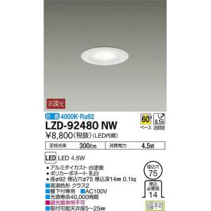 大光電機 LZD-92480YB LEDディスプレイダウンライト 埋込穴φ75 電源