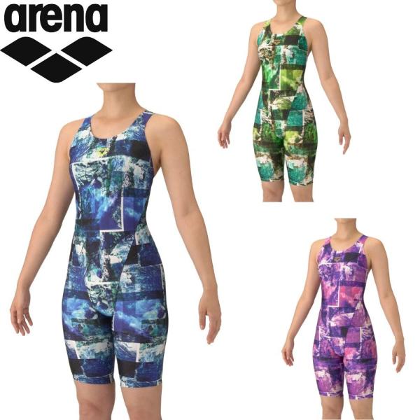 アリーナ フィットネスワンピーススパッツ オープンバック ハーフレッグ ぴったりパッド 水着 水泳 ...
