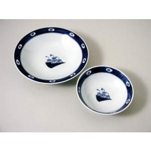【有田焼】【青花】【しん窯】渕濃帆船7寸スープ皿 【ギフト】【贈答品】 南蛮人 異人柄 和食器 手書き 手描き 染付 藍色 かわいい