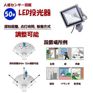 人感センサー付　 LED投光器/50W 昼光色  電球色　広角 防塵 防水加工 ご自宅 お庭 ガレージ 玄関 店舗 防犯用ライト