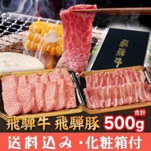 ●販売終了●  飛騨牛 ＆ 飛騨豚 焼肉用 セット 合計 500g ( 牛 特選カルビ 300g 豚 バラ 200g )  【ギフト箱入】 送料込 同梱不可