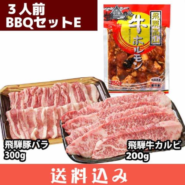 BBQ 焼肉 セット E 3人前 〜4人前 ( 飛騨牛 カルビ 200g / 飛騨豚 バラ 300g...