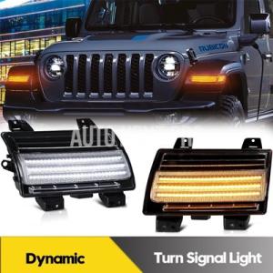 【並行輸入品】2xFor ジープラングラー JL 2018-2021 LED フロントバンパーダイナ...