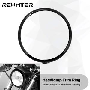 【並行輸入品】バイクヘッドライトトリムリング 5.75インチ ブラック ハーレーソフテイル用 スタン...