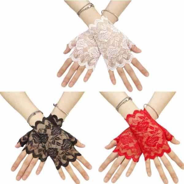 b051【ダンス衣装】14cm　レース生地　花柄　大人用　グローブ 指なし ショート手袋　フォーマル...