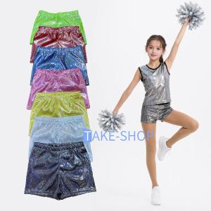ダンス衣装 1分丈ショートスパッツ パンツ キラキラ　ボトムスエナメル 半ズボン ホログラム加工 ハーフパンツ ラメ キラキラ メタリック キッズ幼稚園小学生