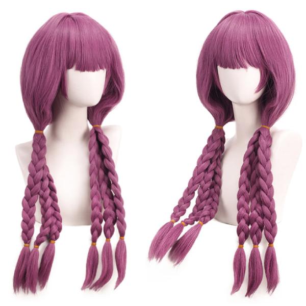 【80cm】紫色 パープル ロング三つ編みウィッグ  コスプレ フルウィッグ 前髪アレンジ自由自在 ...