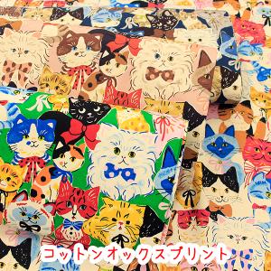 生地 布 猫 かわいい KOKKA Powerful animal パワフルアニマルキャット２ コットンオックスプリント