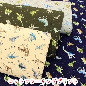 生地 布 KOKKA シーチングプリント Water Blur 恐竜柄 ダイナソー ジュラシック 入園入学