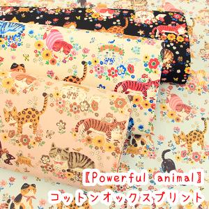 生地 布 猫 KOKKA Powerful animal パワフルアニマル フラワー＆キャッツ コットンオックスプリント レトロ柄