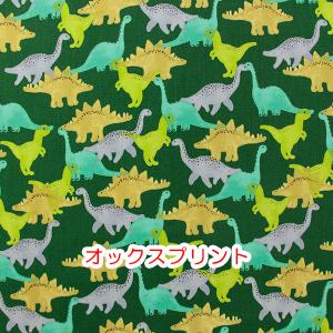 在庫限り　オックスプリント「ｄａｄａダイナソー」グリーン