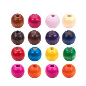 PandaHall 約100個セット ミックス ウッドビーズ カラフル 丸型 ビーズ 手作り用品 DIY用 パーツ 混合色 14mm ハンド