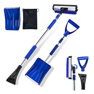 スノーブラシ 車用 雪かき 6 in 1 アルミ製 アイススクレーパ付き スコップ スノーシャベル 伸縮式 軽量 除雪