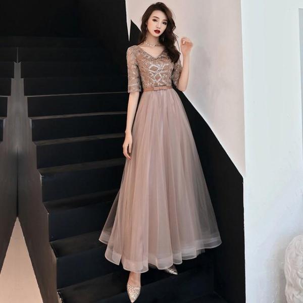 【値下げ】パーティードレス 袖あり 二次会 お呼ばれ ロングドレス 30代 40代 50代 5分丈袖...