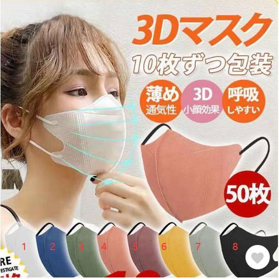 マスク 使い捨て 立体マスク 不織布 50枚入り 薄め 通気効果抜群 耳が痛くない 立体 大人用 通...