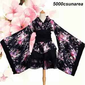 花魁 着物 メイド 桜 和風柄 浴衣 4点セットアップ 着物ミニドレス 蝶結び 付き ハロウィン コスチューム ロリータ洋服