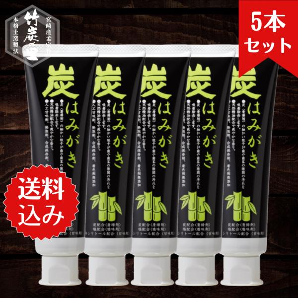 竹炭の里 炭はみがき 100g 5本セット 竹炭が汚れや臭いを吸着除去 歯を白くする 口臭予防 発泡...