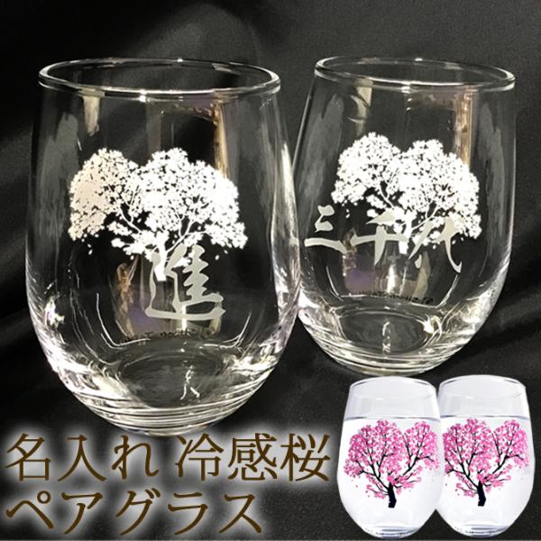名入れ 冷感桜 フリーグラス ペア 温度変化 桜 300ml 2個セット 丸モ高木陶器 名前入り 結...