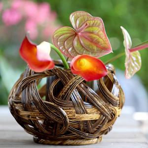 花器 竹 竹器 生け花 染牡丹籠(手付)No.3 : フラワーショップ花楽