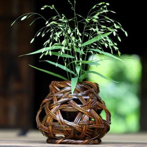 渡辺竹清作 鳳尾竹乱れ編み花籠（Japanese bamboo art by Chikusei