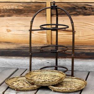 三本寄せ丸竹かご/日本の竹細工職人による高級感溢れる仕上りの盛り籠