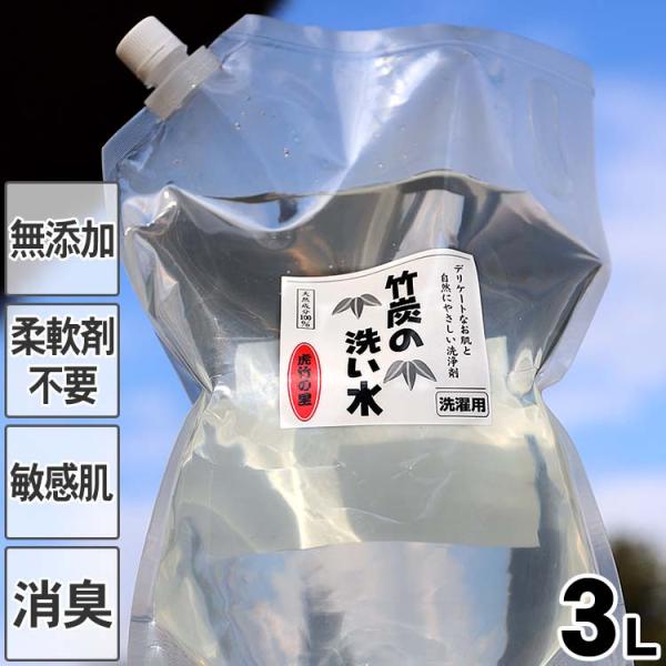 洗濯洗剤竹炭の洗い水（詰め替え用）3L 洗濯洗剤  界面活性剤不使用 無添加 無香料 天然成分100...