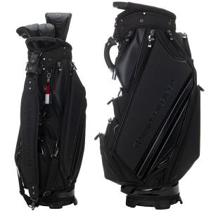 トミーヒルフィガー ゴルフ キャディバッグ メンズ ヘッドカバー3点付 9.0型 約4.9kg 5分割 ブラック カーボン調 キャディーバッグ レア ブランド THMG2SC1｜takeuchi-golf