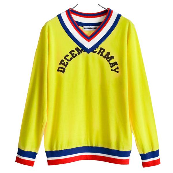 ディセンバーメイ ゴルフ Vネック セーター メンズ ニット 長袖 薄手 ミドル丈 プルオーバー 黄...