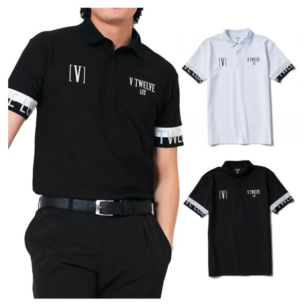 V12 ゴルフ ポロシャツ メンズ 半袖 吸汗速乾 ストレッチ LUX 無地 ロゴ ラックス ツート...