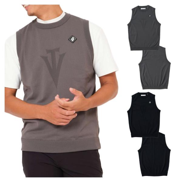 V12 ゴルフ ベスト メンズ ニット ストレッチ クルーネック ゴルフウェア ブランド 無地 ロゴ...