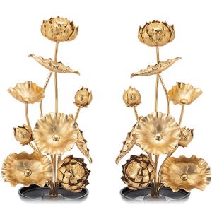 寺院仏具］ 中口火立(獅子付) 色付 1尺8寸 1対 【ローソク立