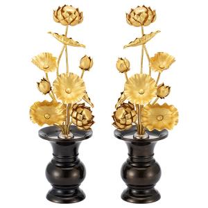 仏壇屋 滝田商店 常花 花立付 7寸(一対) 総高さ35cm（仏壇用 日本製