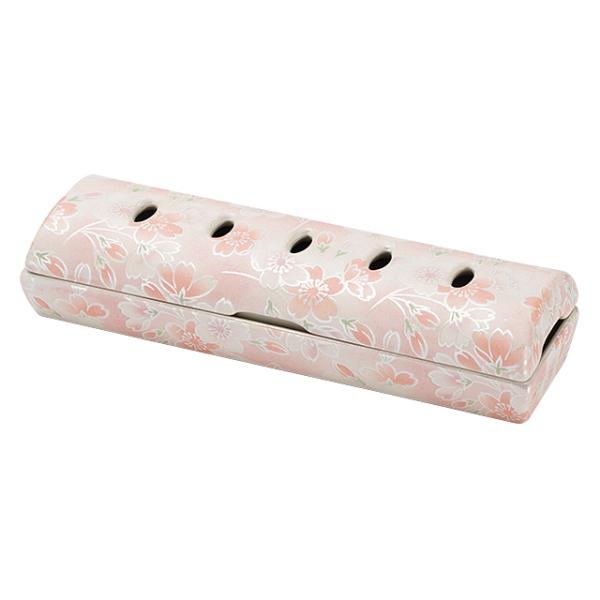 陶器製長香炉 桜ころも ピンク 巾17.9cm×奥行5.6cm カーボンフェルト付 筒型香彩器 線香...