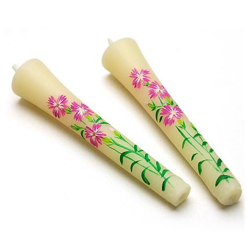 絵ろうそく(絵ローソク) 手描き「撫子(なでしこ)」3号2本入り(長さ10cm×上径1.8cm)