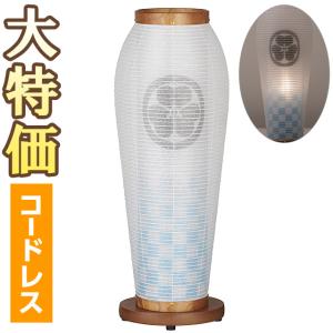 家紋入り モダン 盆提灯 盆ちょうちん お盆提灯 はごろも2号 水色市松 LED コードレス 2122-9(一個)｜takita